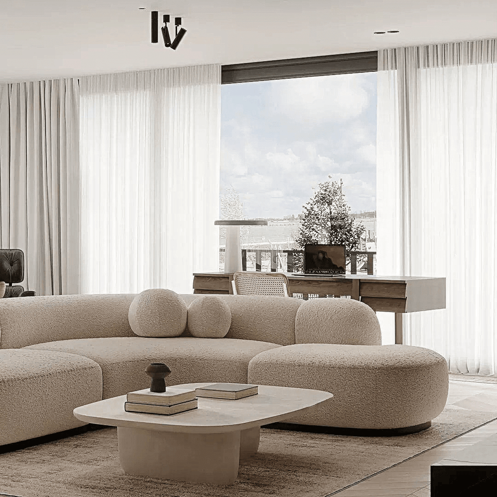 Eulalia Cream Curve Three Seater Sofa, Corner Sofa, Boucle - Miola