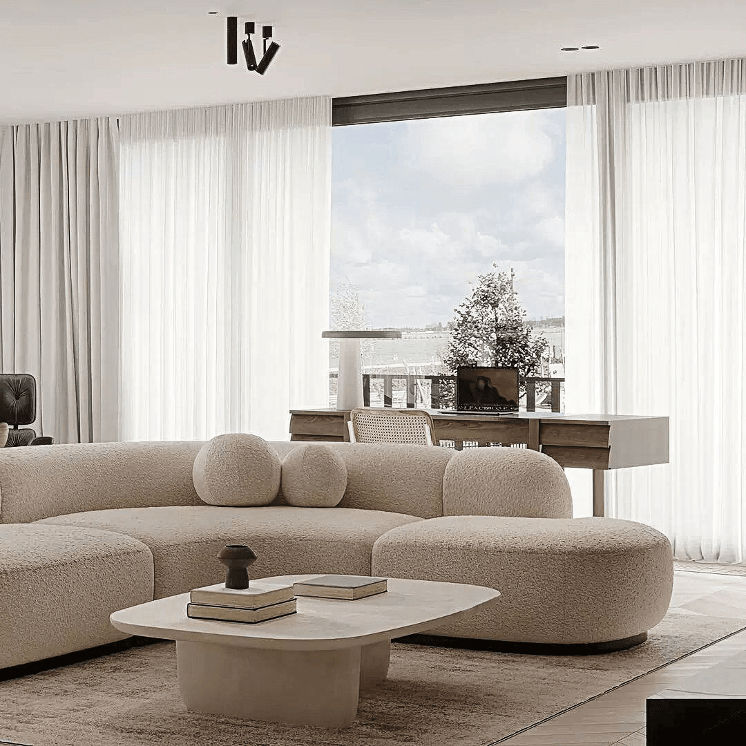 Eulalia Cream Curve Three Seater Sofa, Corner Sofa, Boucle - Miola