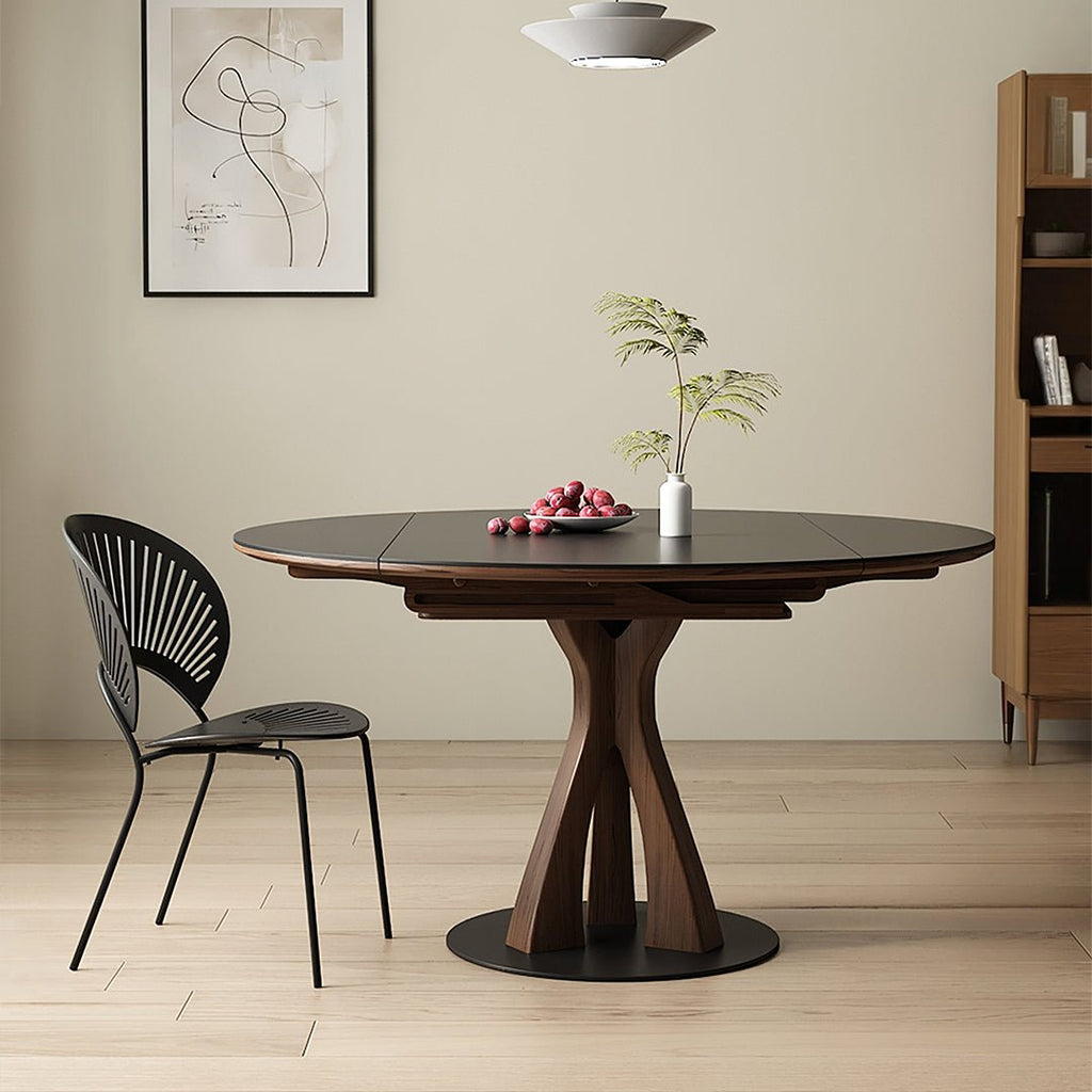 Caruso Round Folding Dining Table, Sintered Stone, Black - Miola