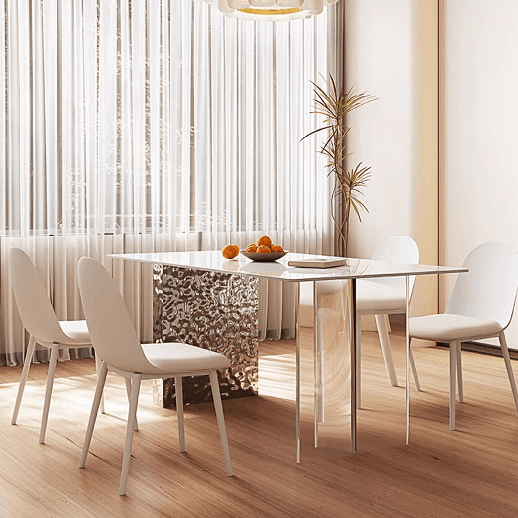 Madison Dining Table, White Sintered Stone & Acrylic - Miola