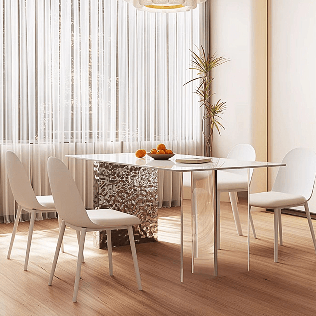 Madison Dining Table, White Sintered Stone & Acrylic - Miola