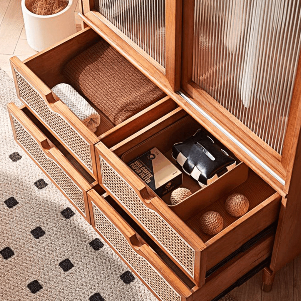 Fritzy Rattan Wardrobe With Coat Hanger & Sliding Glass Doors - Miola