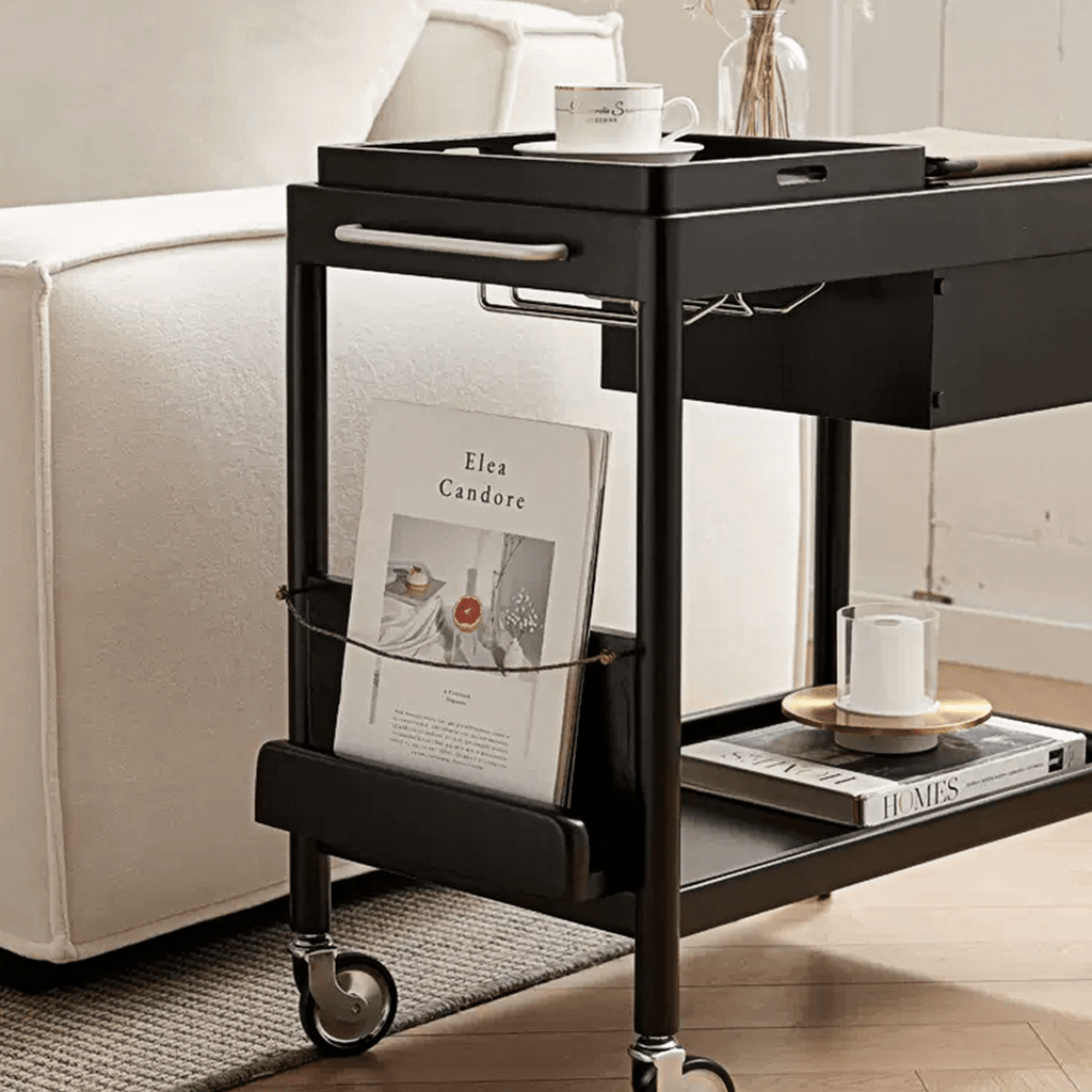 Orion With Magazine Rack Side Table With Trolleys - Miola