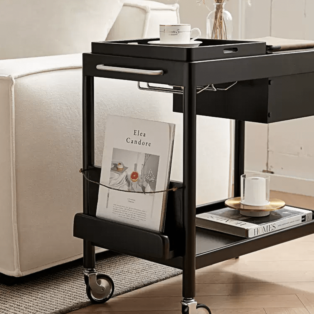 Orion With Magazine Rack Side Table With Trolleys - Miola