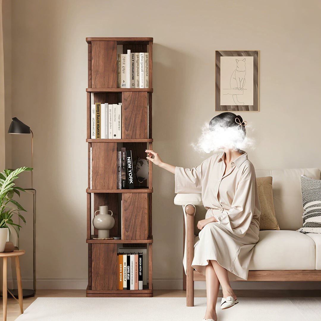 Vasiliev Rotating Bookshelf, Freestanding Shelving Unit, Solid Wood - Miola