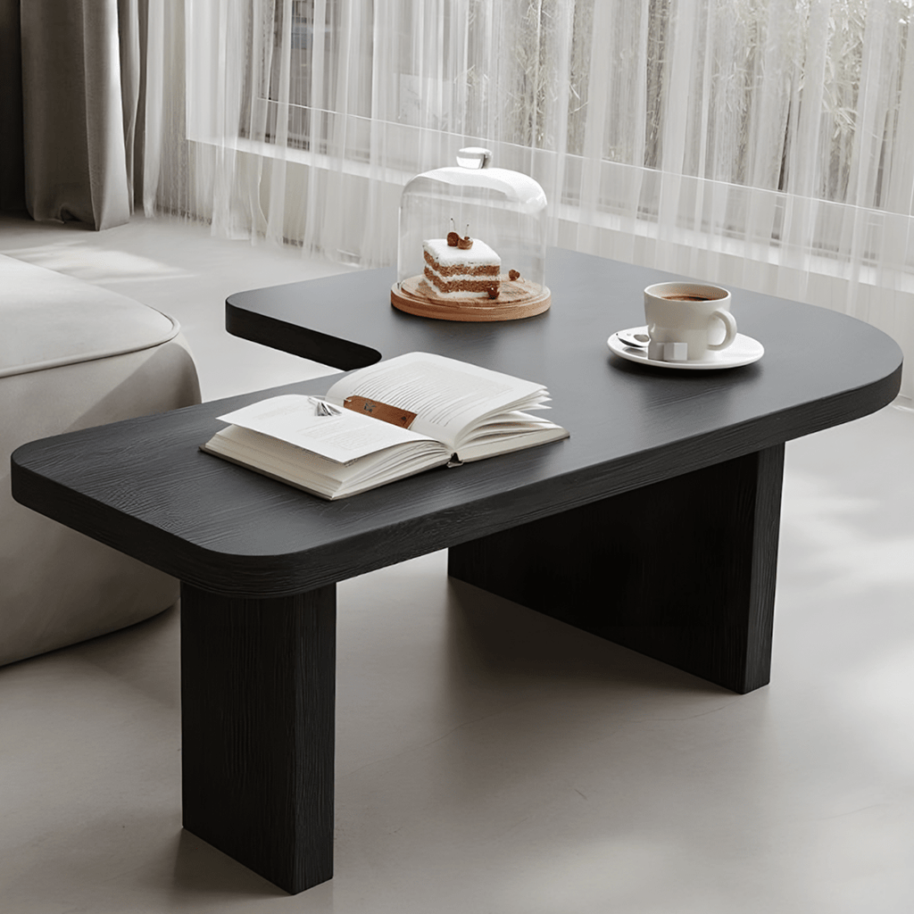 Helios Square Coffee Table Set, Black & Walnut - Miola