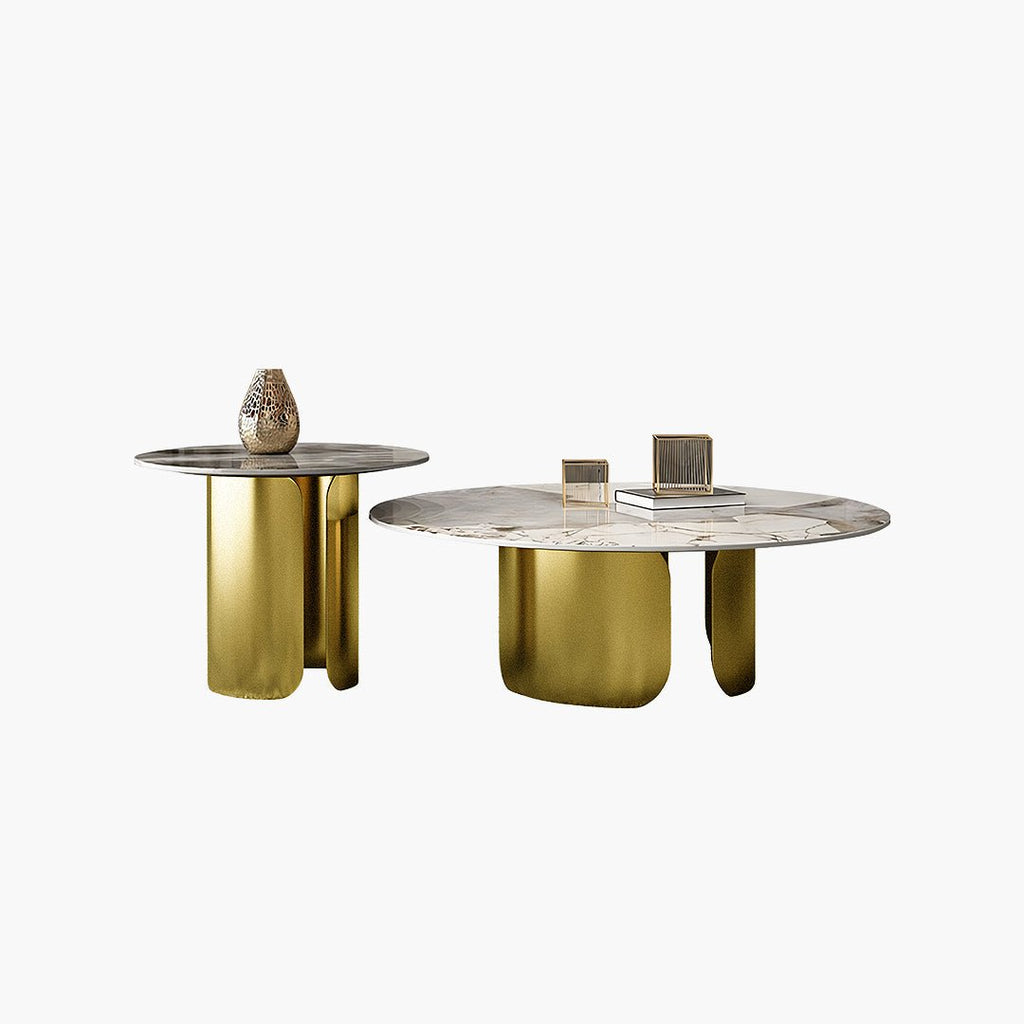 Amina Nesting Coffee Table Set, Gold Base, Sintered Stone - Miola