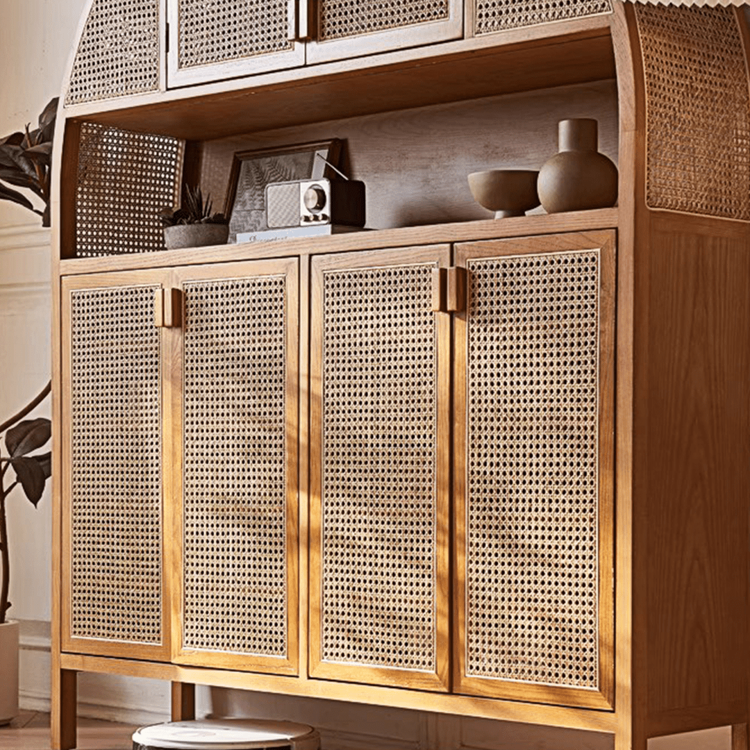 Eisha Rattan Shoe Storage, Cupboard, Solid Wood - Miola