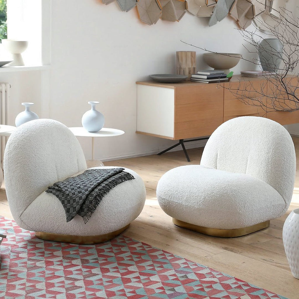 Gubi Pacha Swivel Accent Chair, Boucle With Gold Base - Miola