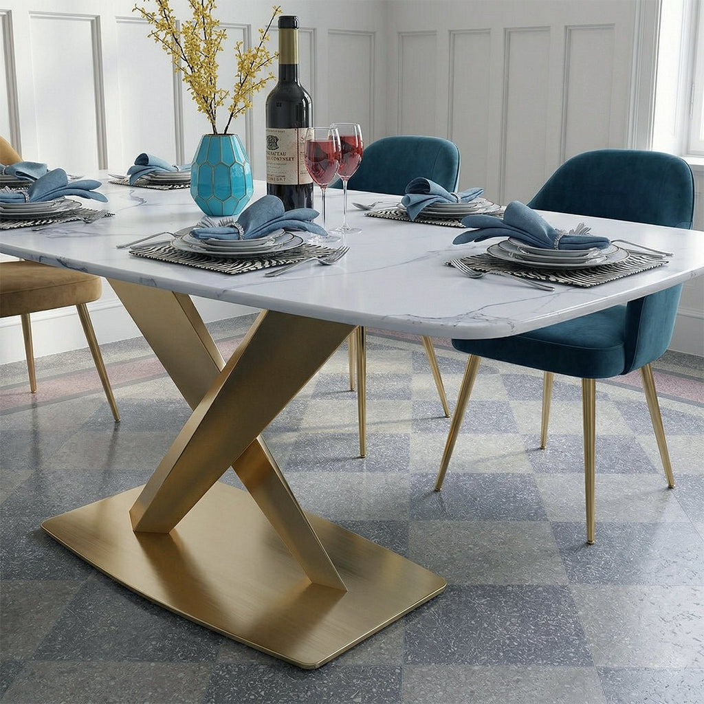 LUCI Dining Table, Marble And Gold Metal - Miola
