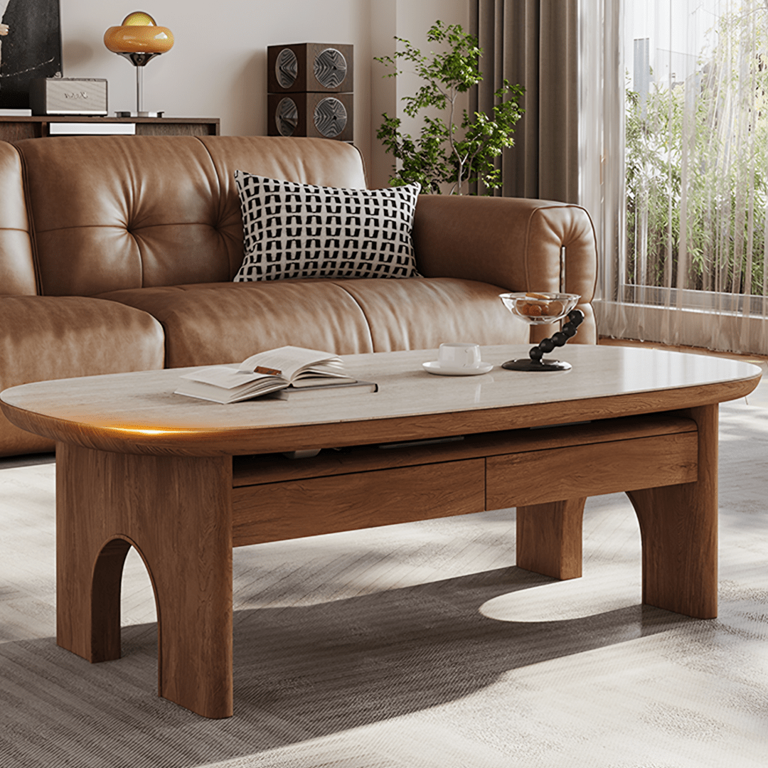 Saito Coffee Table With Storage, Wood, Oval - Miola