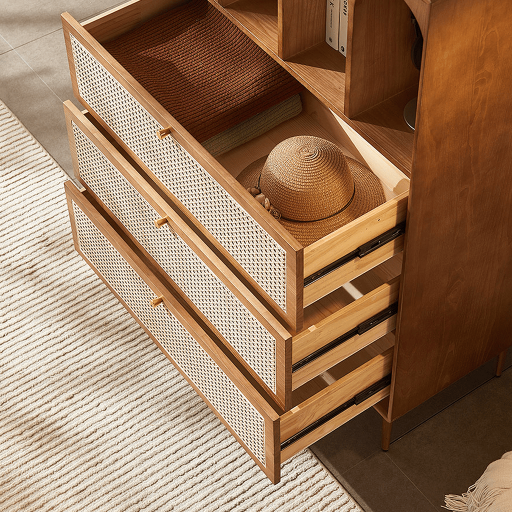 Maasai Tall Sideboard, Rattan & Solid Wood Cabinet - Miola
