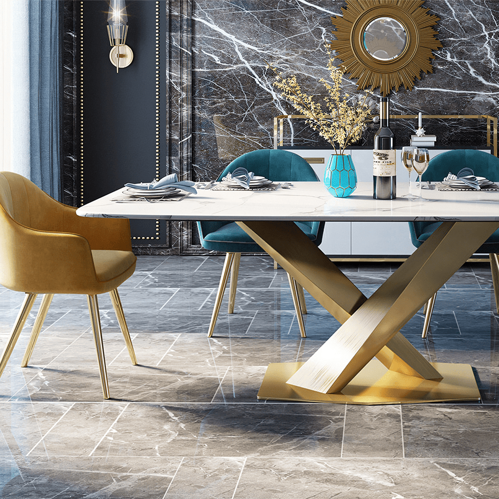 LUCI Dining Table, Marble And Gold Metal - Miola