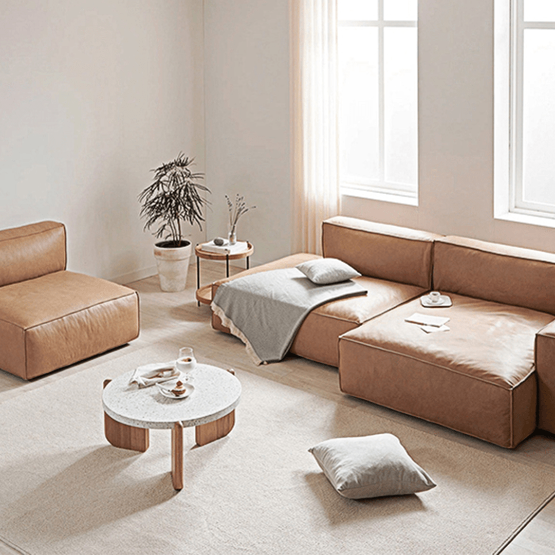 Lucian Four Seater Coner Sofa, Modular Sofa, Real Leather - Miola