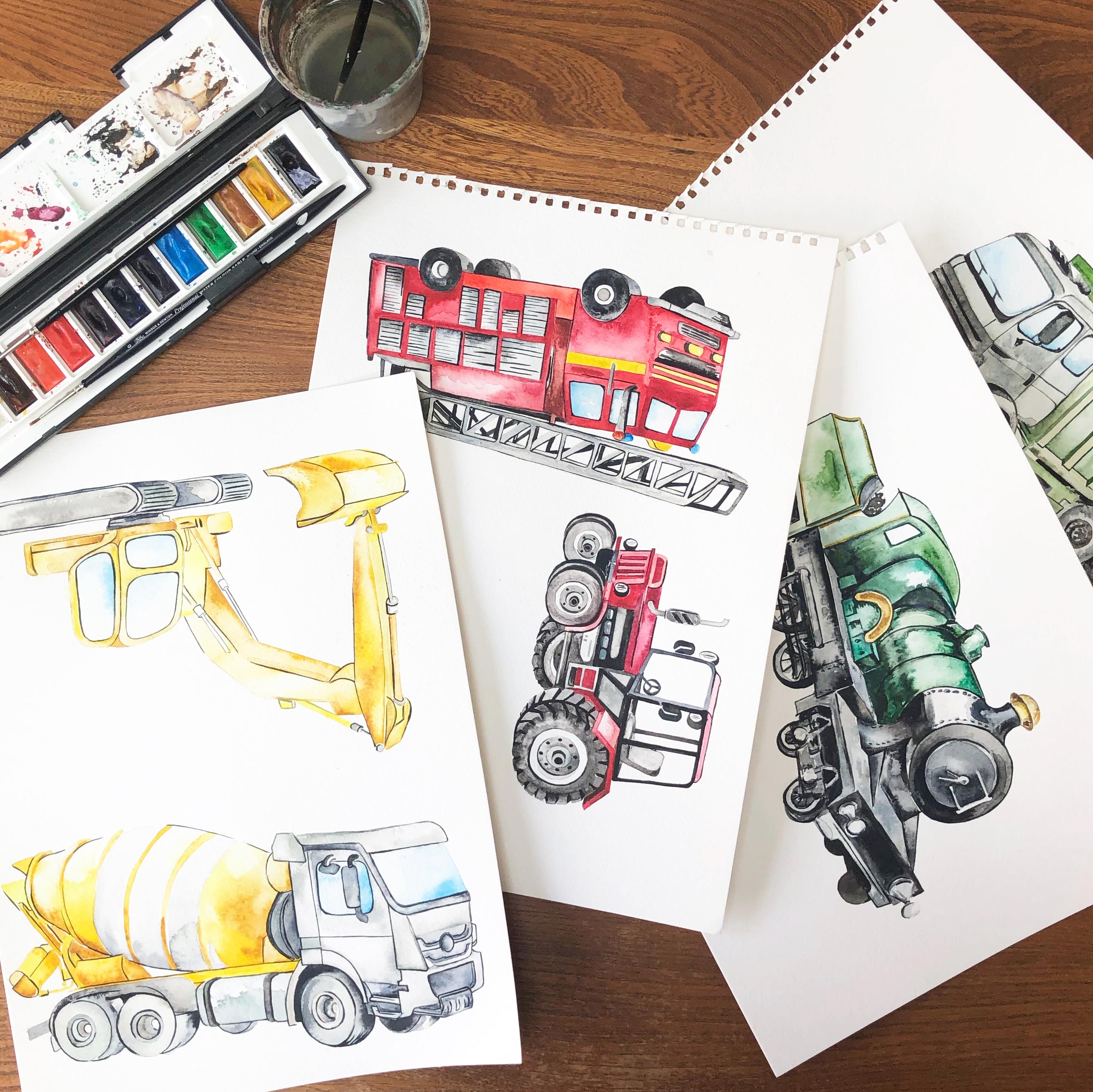 Personalised Watercolour Fire Engine Art Print