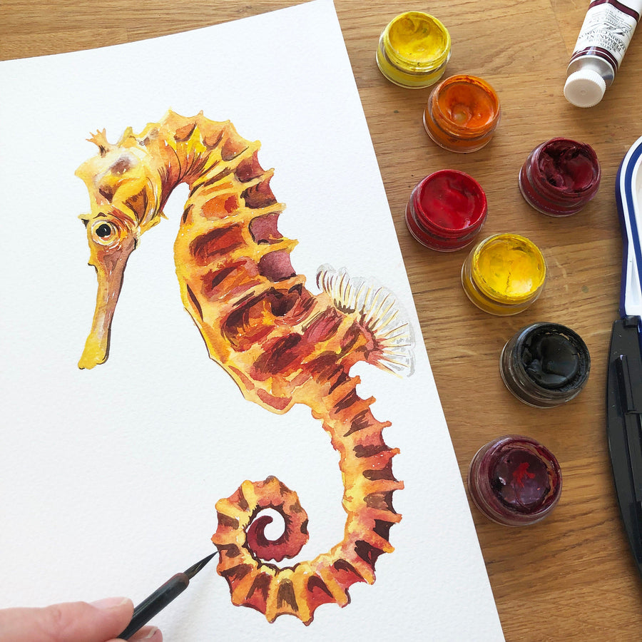 Personalised Seahorse Watercolour Fine Art Print