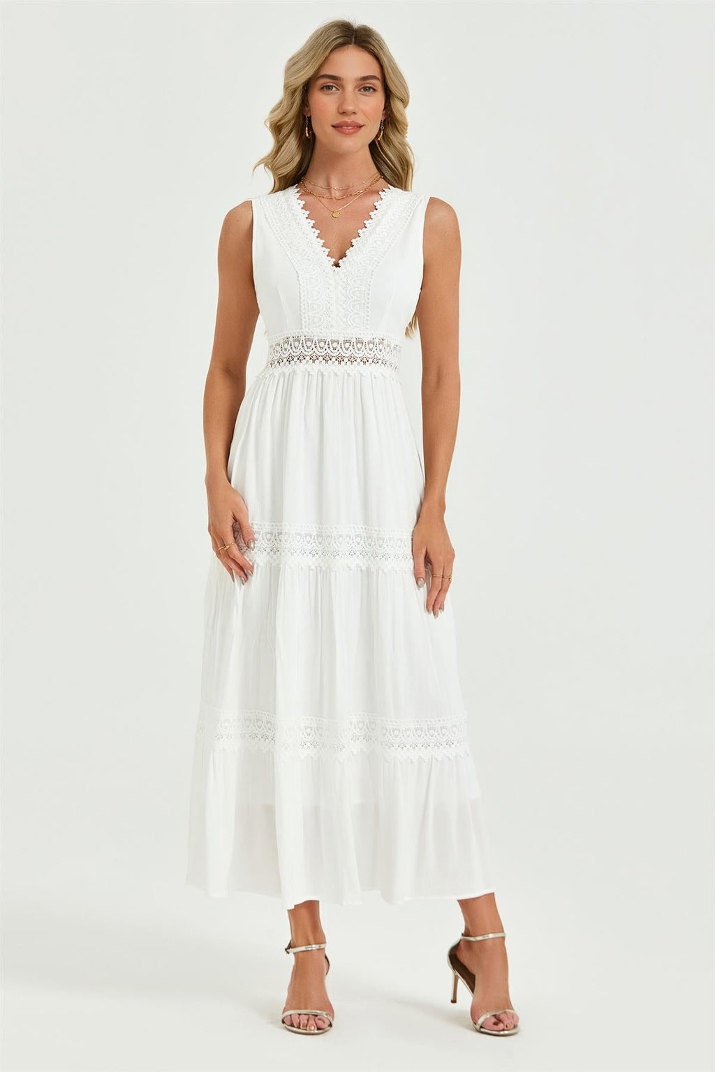 Lace Detail Maxi Dress In White