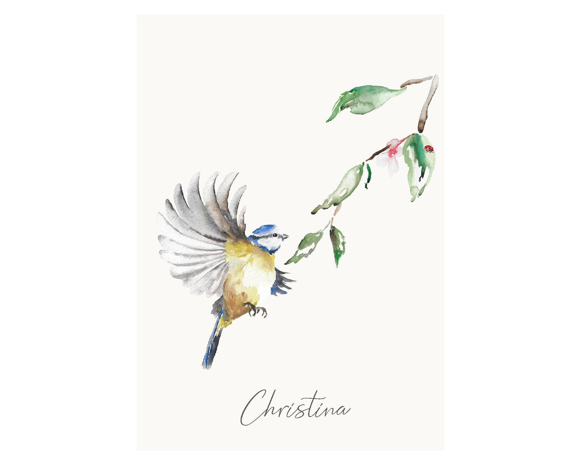 Personalised Blue Tit Garden Bird Wall print