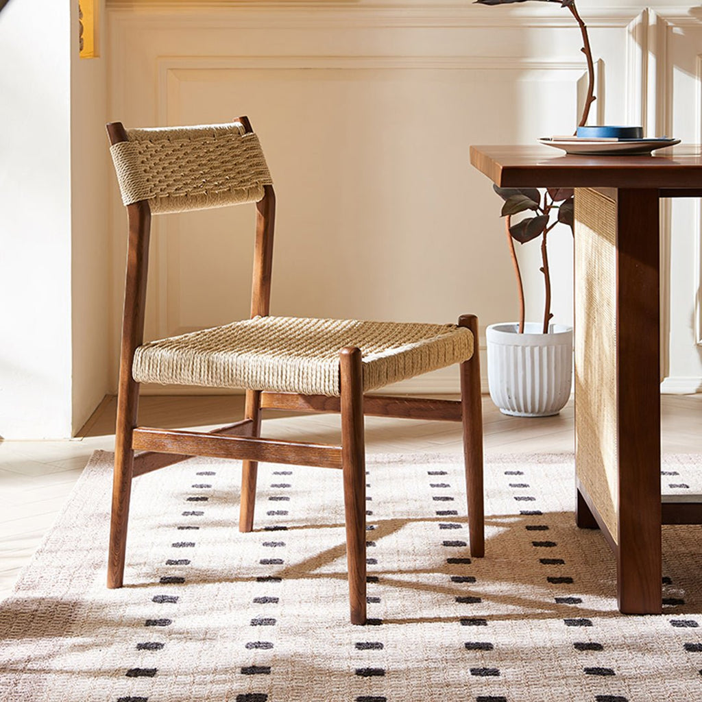 Fuchs Dining Table, Solid Wood & Rattan, Dark Oak - Miola