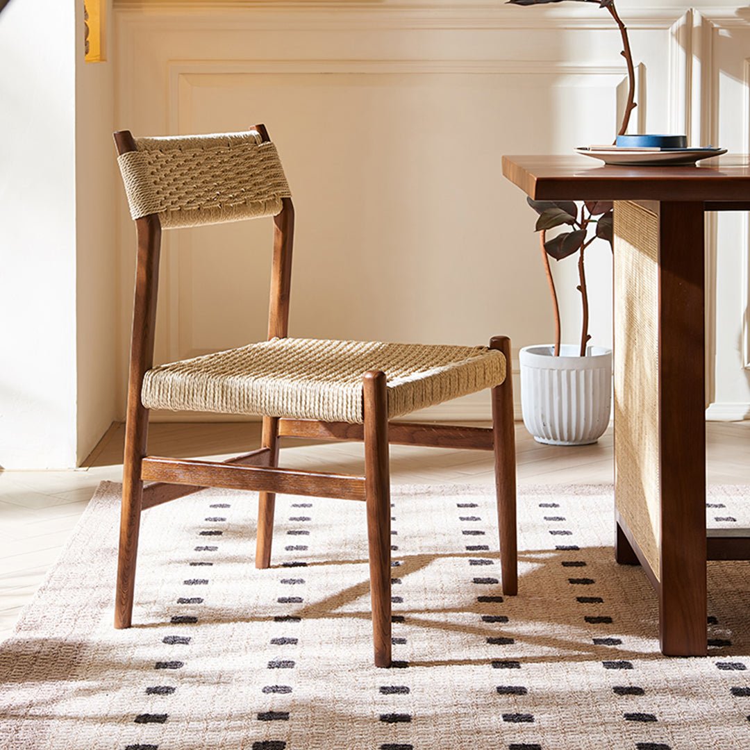 Fuchs Dining Table, Solid Wood & Rattan, Dark Oak - Miola