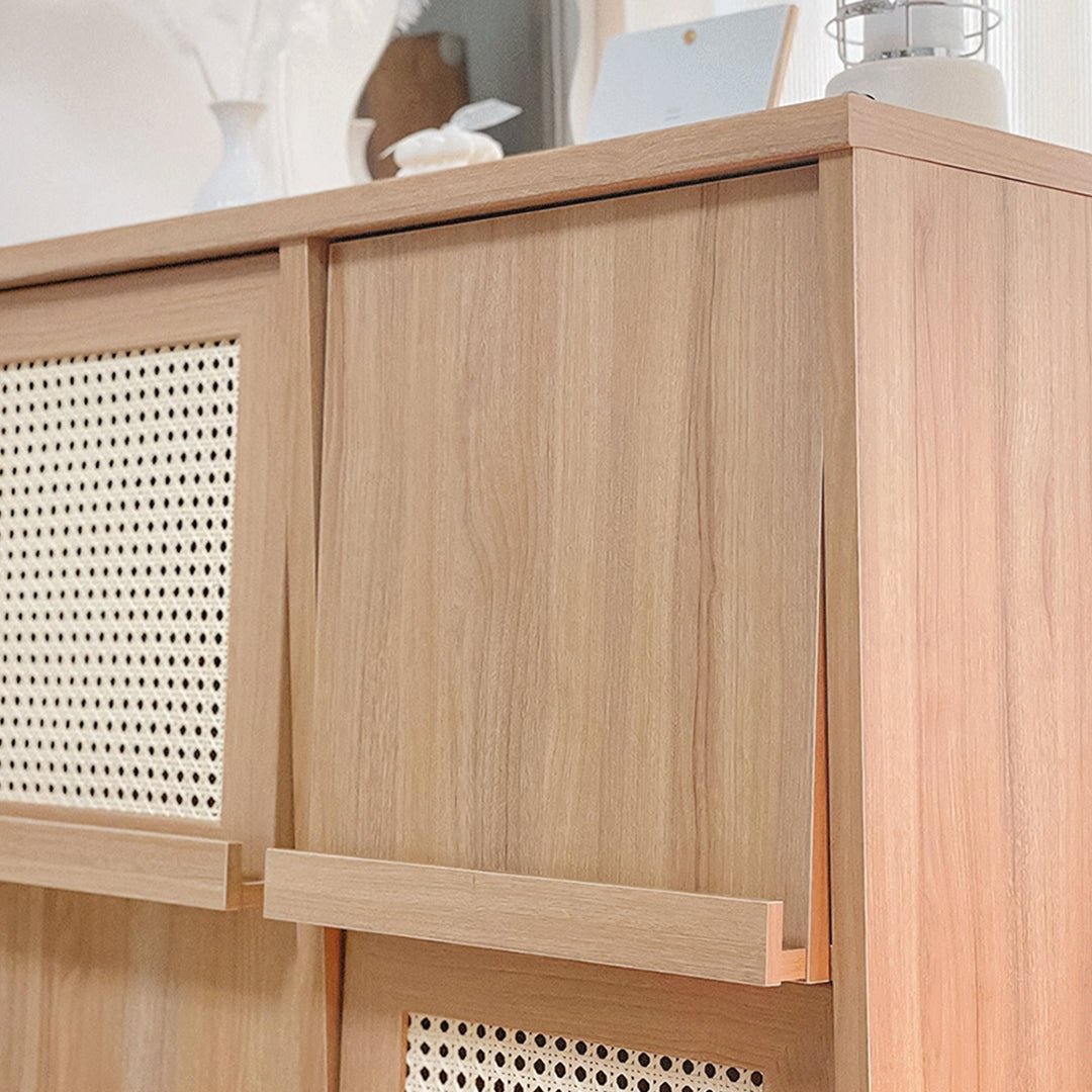 Iskandar Sideboard With Magazine Rack, Solid Wood & Rattan， Storage - Miola