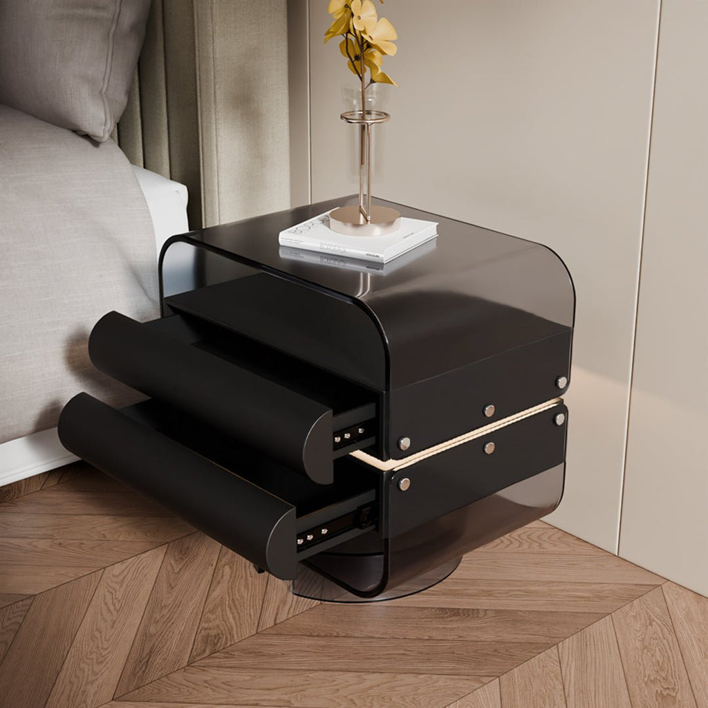 Friesen Rotateble Bedside Table With Storage & Light Strip - Miola