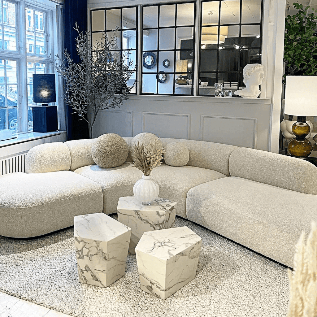 Eulalia Cream Curve Three Seater Sofa, Corner Sofa, Boucle - Miola