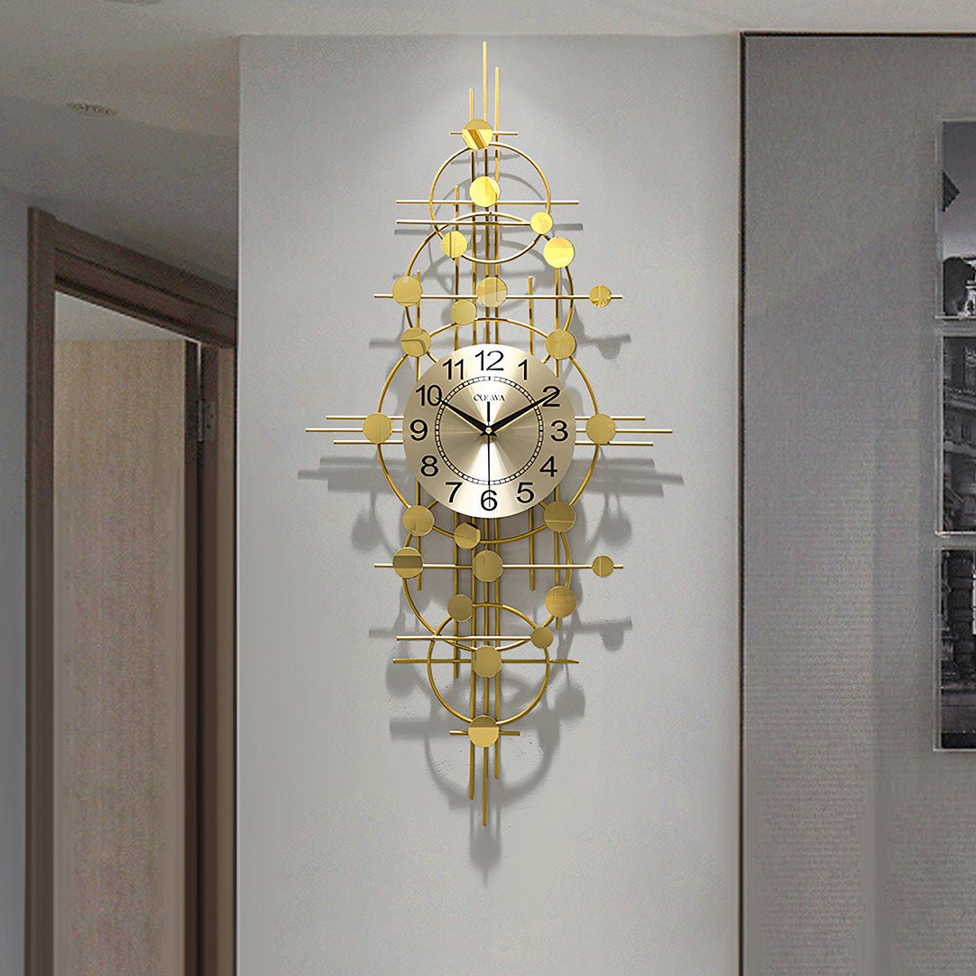 Cohen Art Deco Gold Wall Clock, Silent Clock, Horizontal Or Vertical - Miola