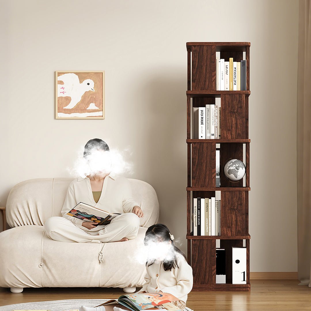Vasiliev Rotating Bookshelf, Freestanding Shelving Unit, Solid Wood - Miola