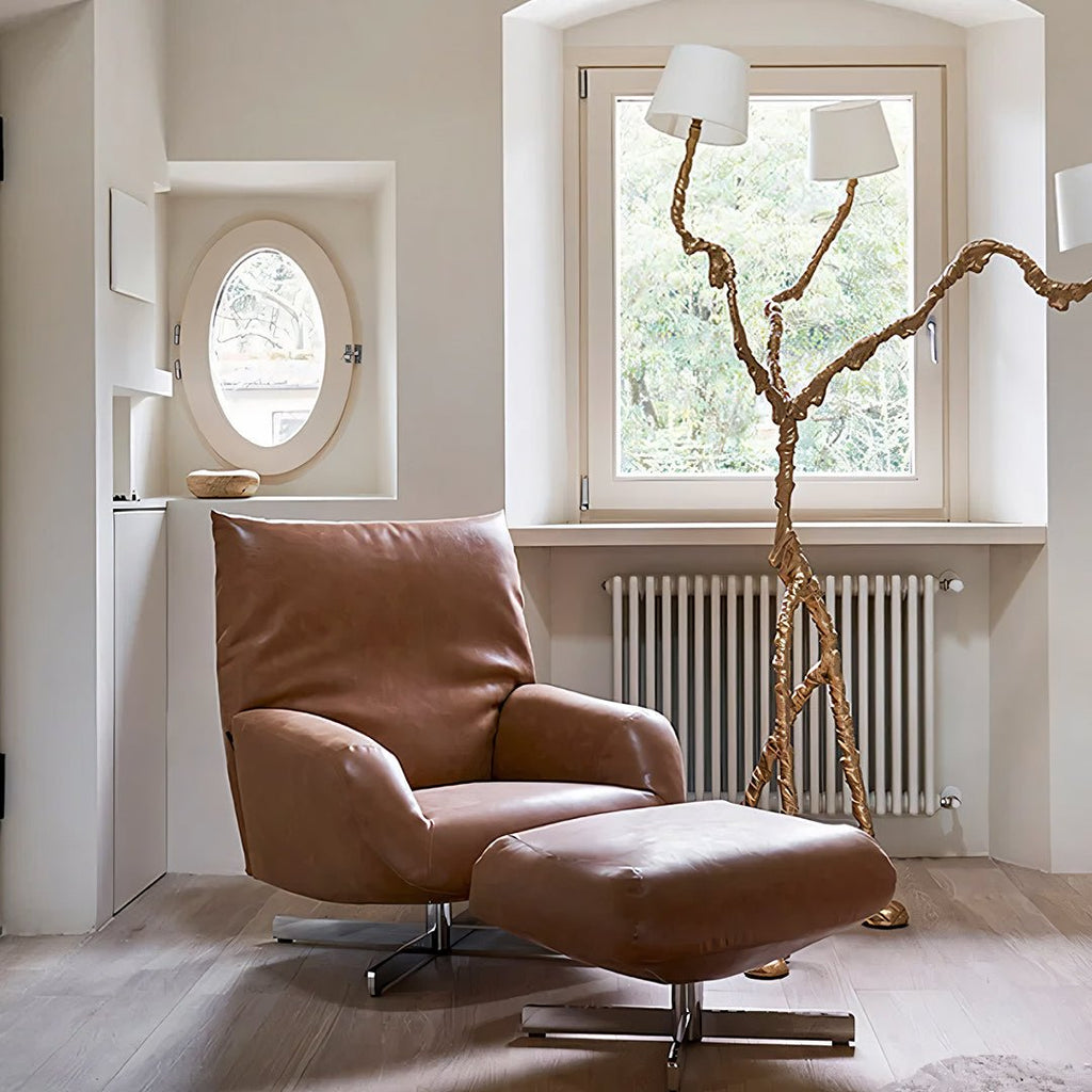 Schmidt Chiara Lounge Chair With Footstool, Swivel, Real Leather - Miola