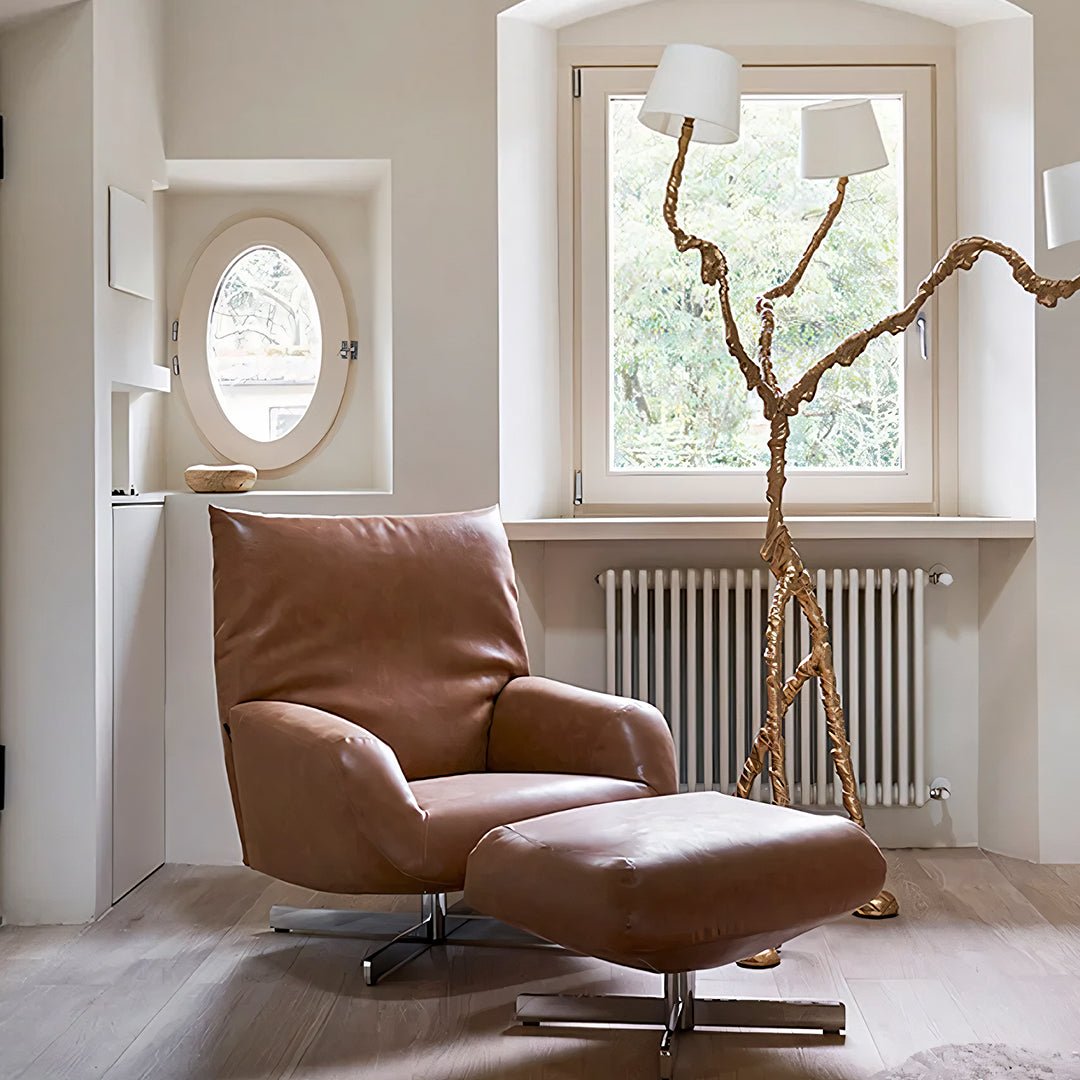 Schmidt Chiara Lounge Chair With Footstool, Swivel, Real Leather - Miola