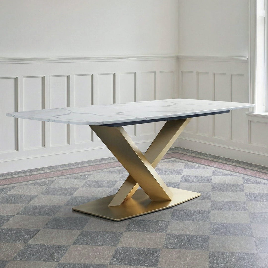 LUCI Dining Table, Marble And Gold Metal - Miola