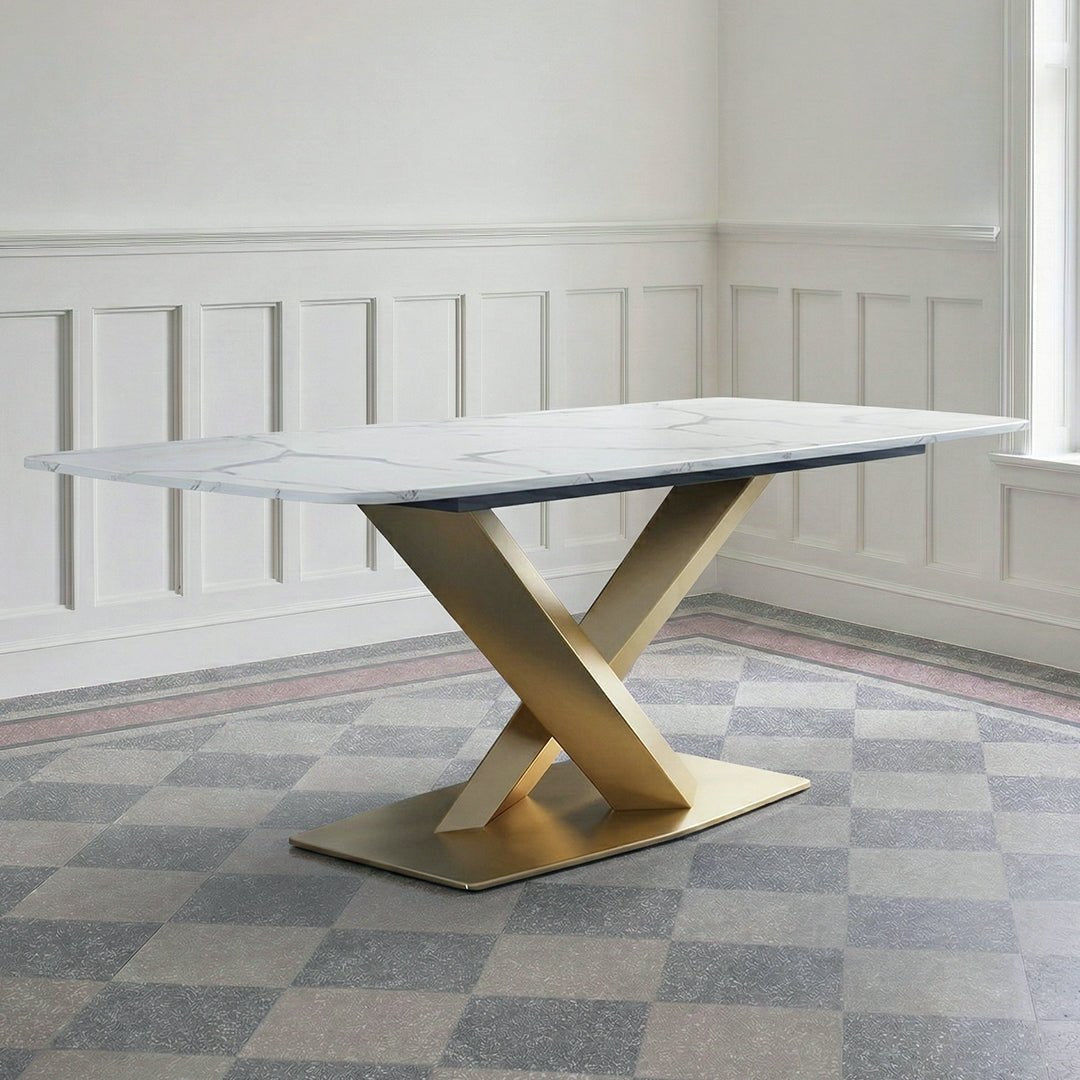 LUCI Dining Table, Marble And Gold Metal - Miola