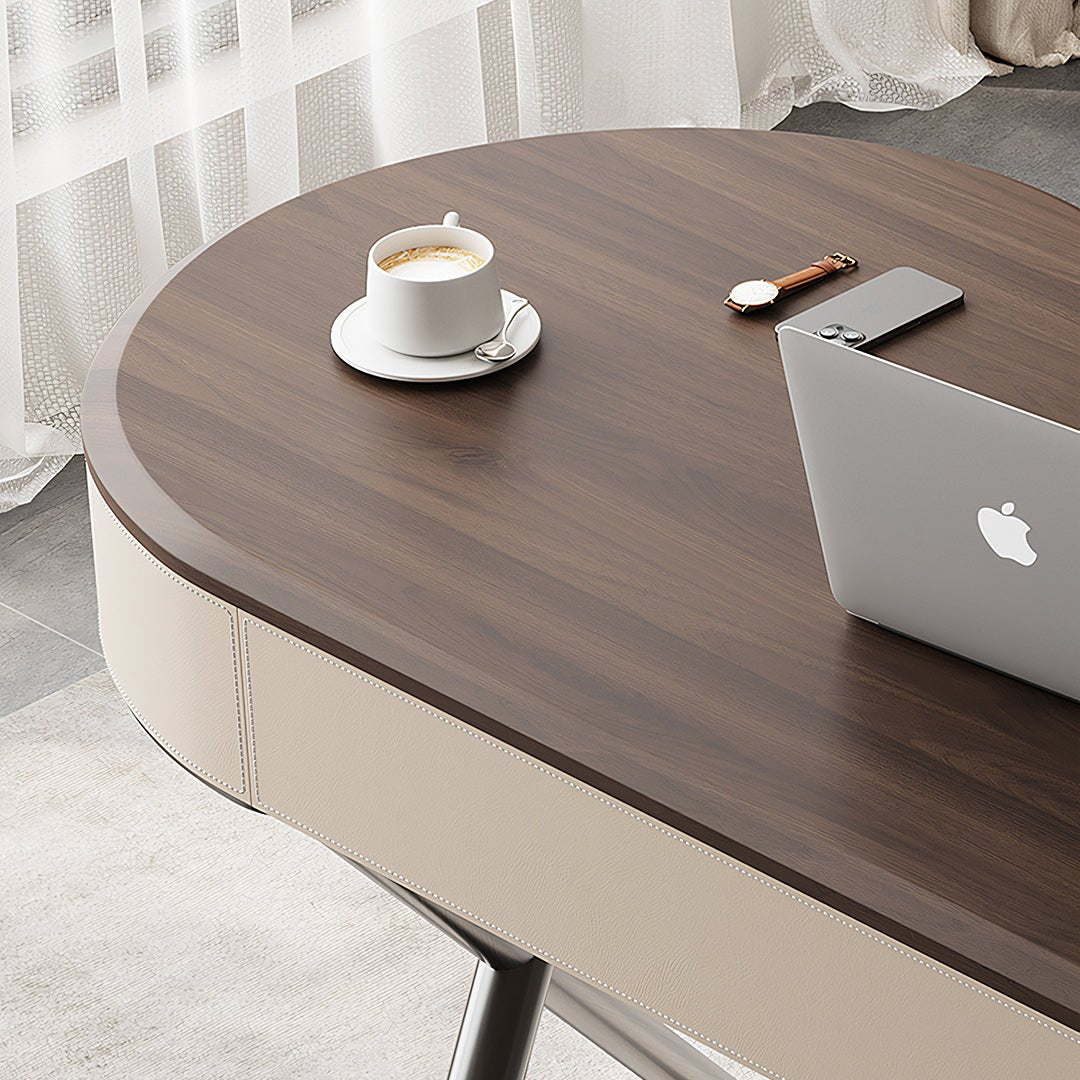 Chika Modern Office Desk For Home, Curved Office Desk, Wood - Miola