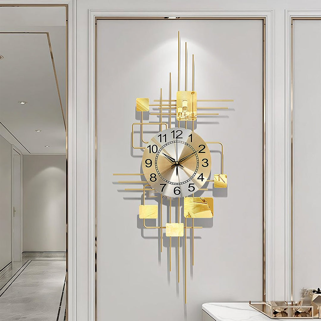 Park Art Deco Wall Clock, Silent Clock, Vertical, Gold - Miola