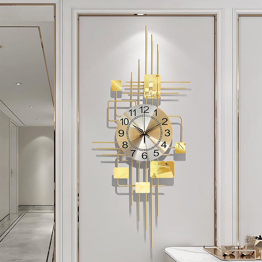 Park Art Deco Wall Clock, Silent Clock, Vertical, Gold - Miola