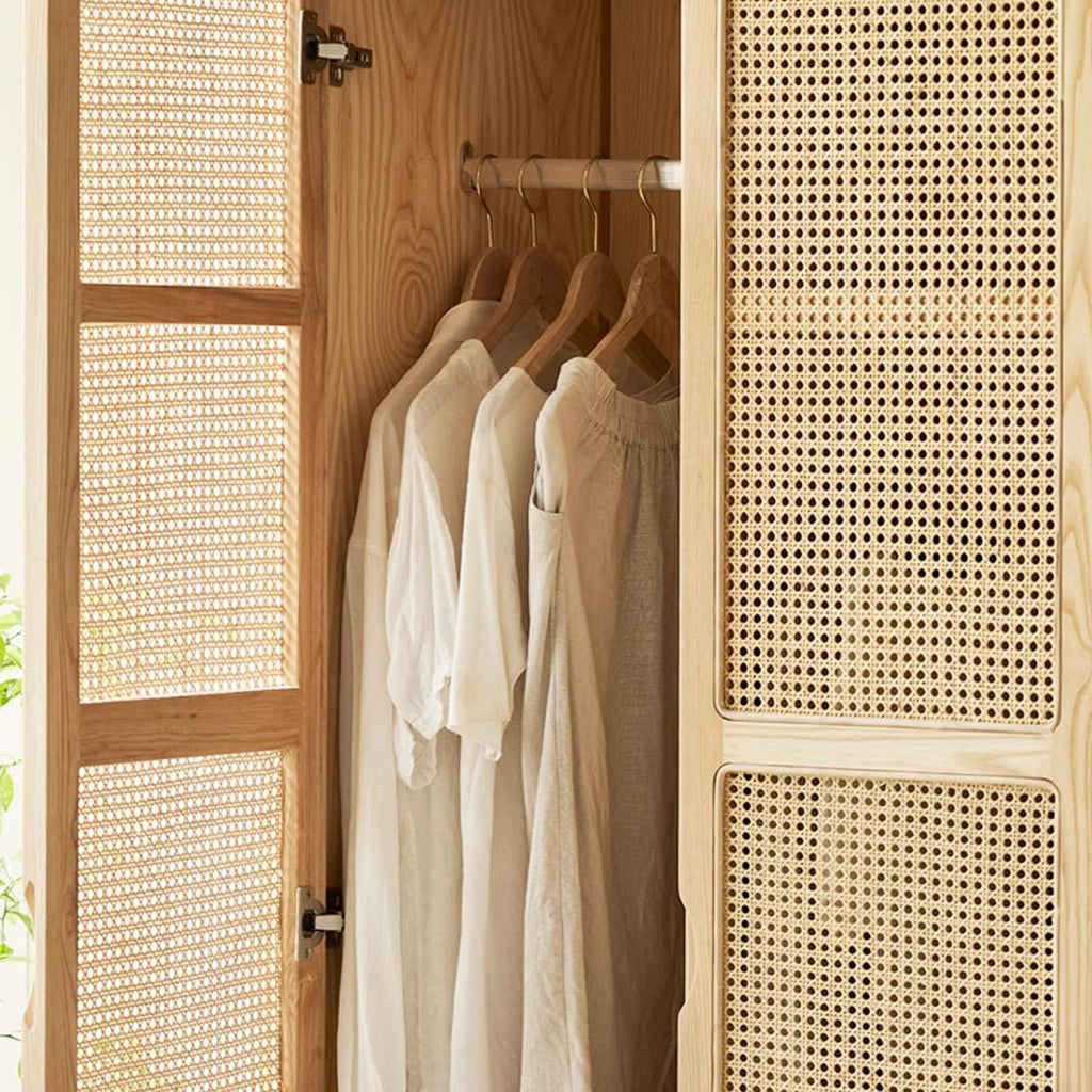 Amelia Rattan Wardrobe, Solid Wood & Rattan - Miola