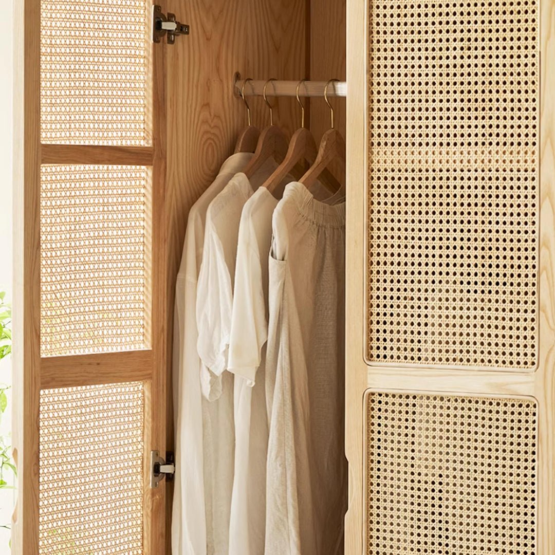 Amelia Rattan Wardrobe, Solid Wood & Rattan - Miola