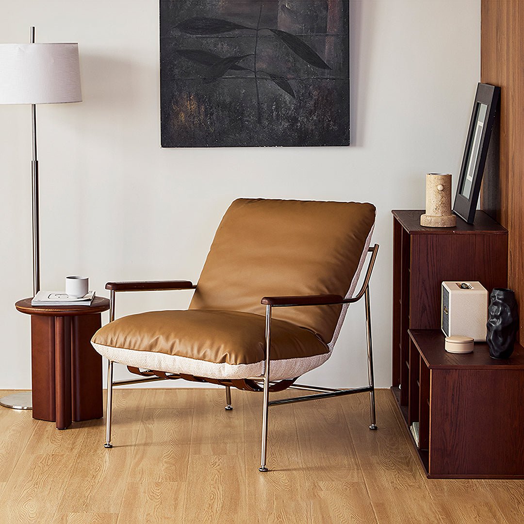 Prasad Lounge Chair Armchair With Ottoman, Real Leather - Miola