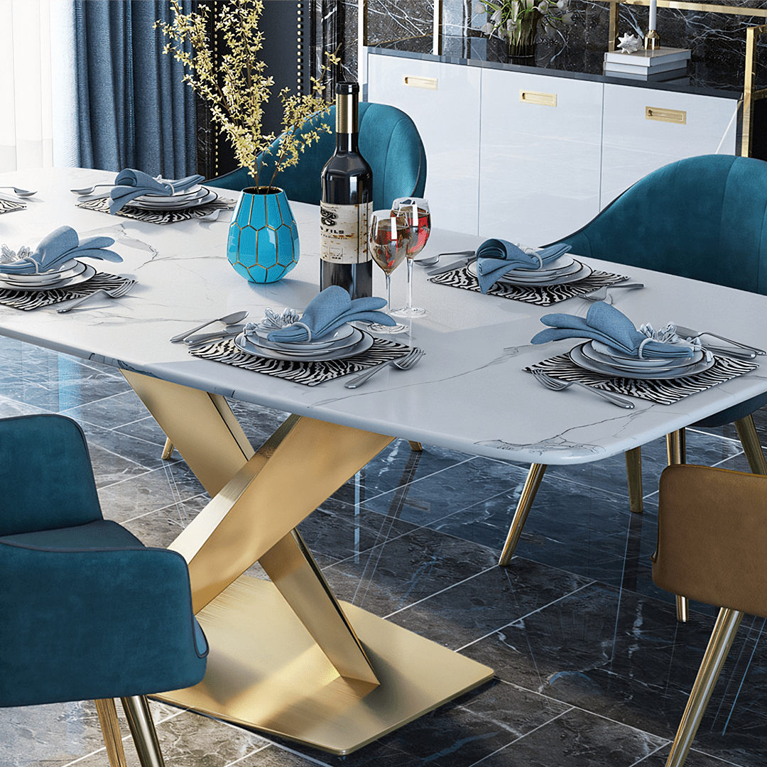 LUCI Dining Table, Marble And Gold Metal - Miola