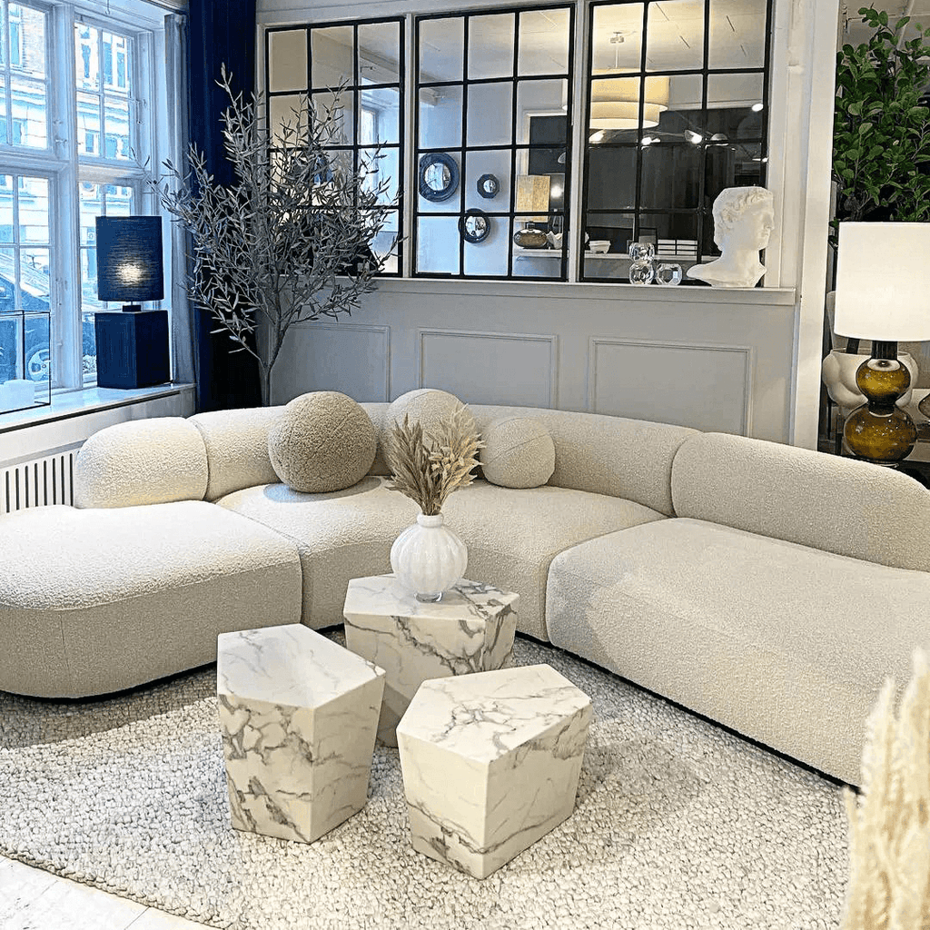 Eulalia Cream Curve Three Seater Sofa, Corner Sofa, Boucle - Miola