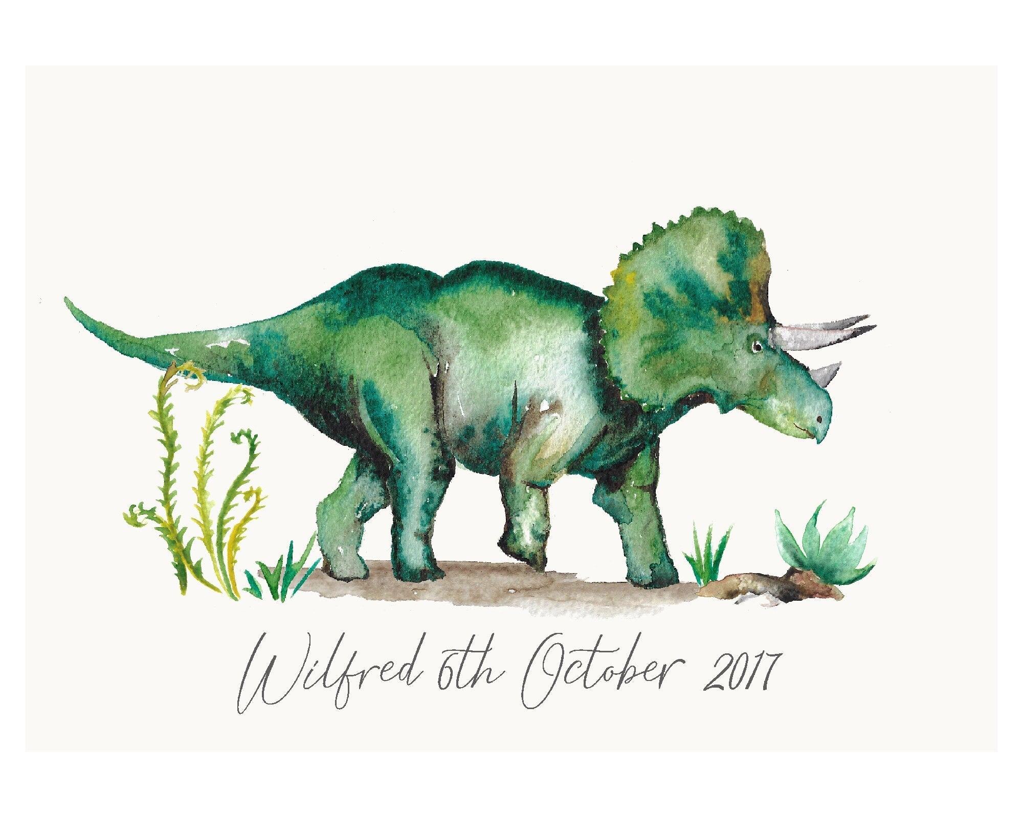 Triceratops Dinosaur Watercolour Wall Print
