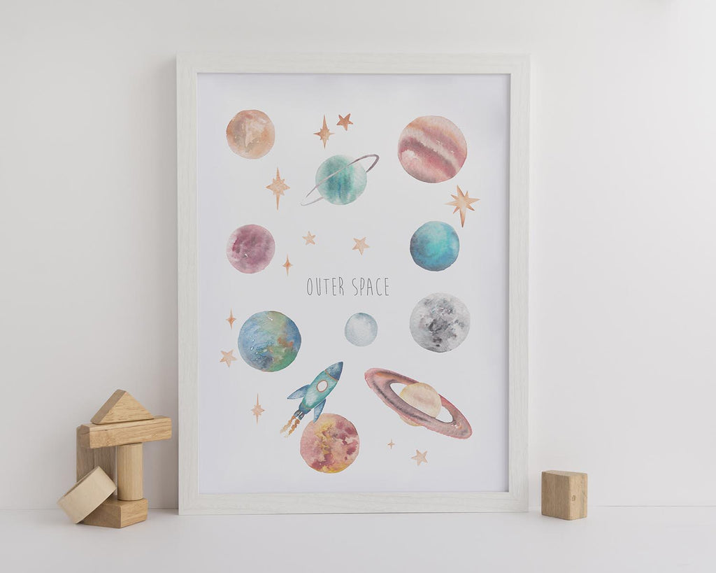 Personalised Watercolour Planets and Outer Space Print
