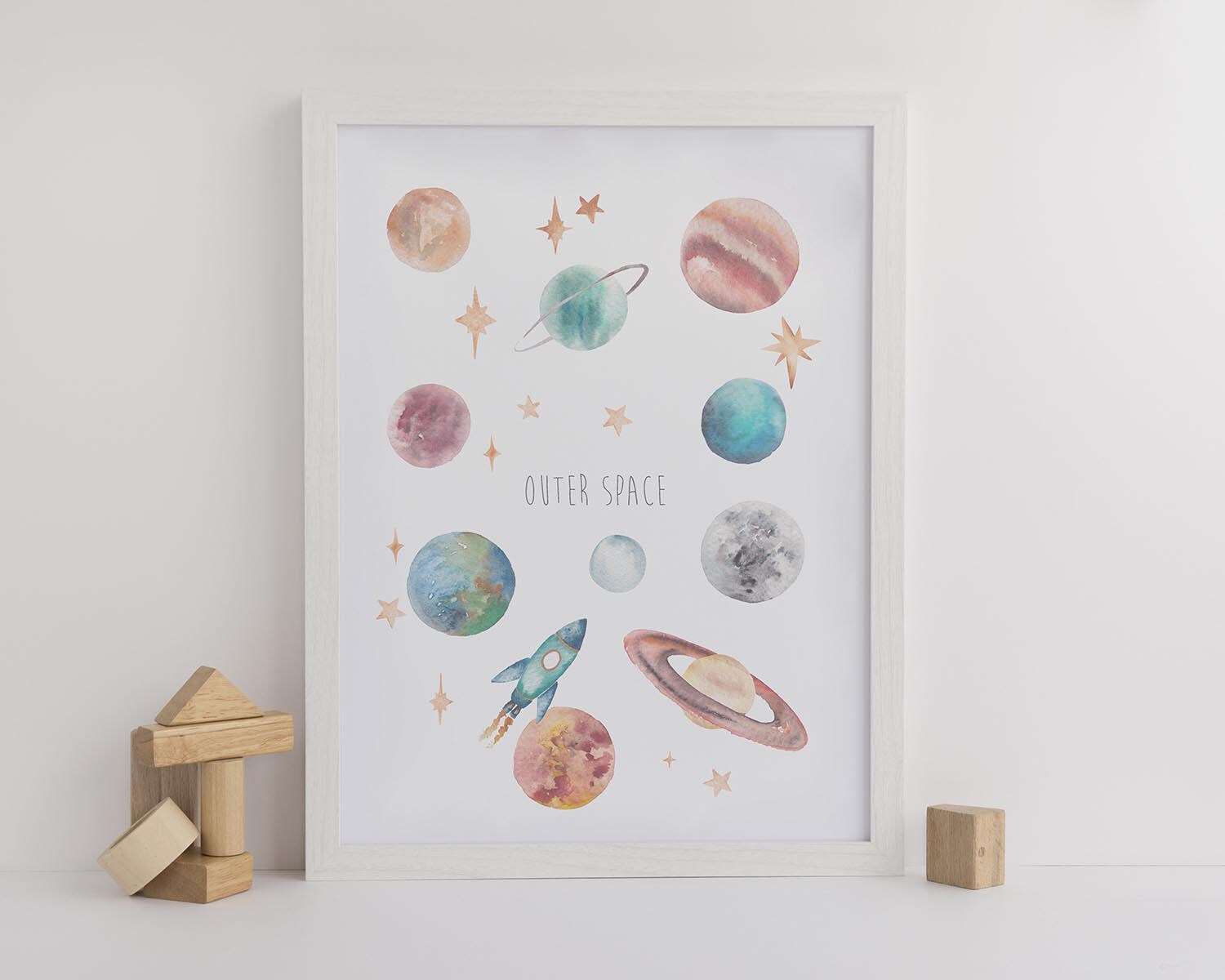 Personalised Watercolour Planets and Outer Space Print