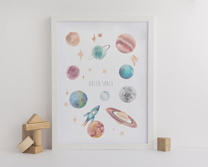 Personalised Watercolour Planets and Outer Space Print