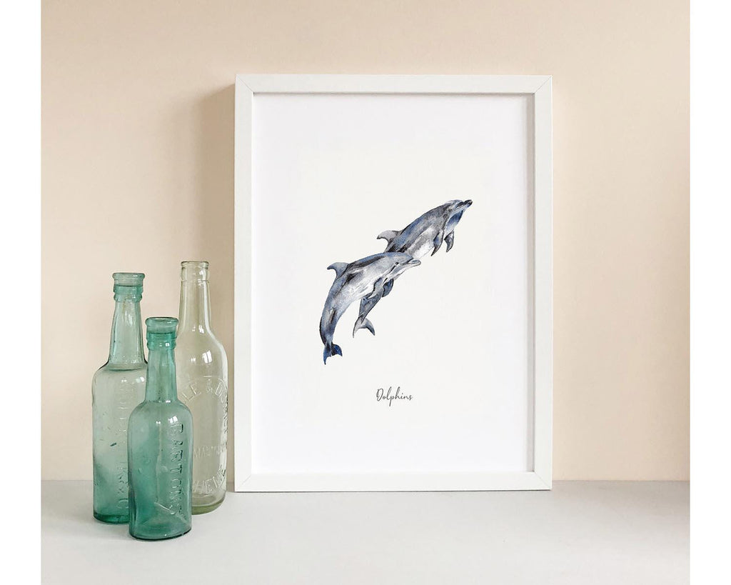 Personalised Dolphins Watercolour Fine Art Print