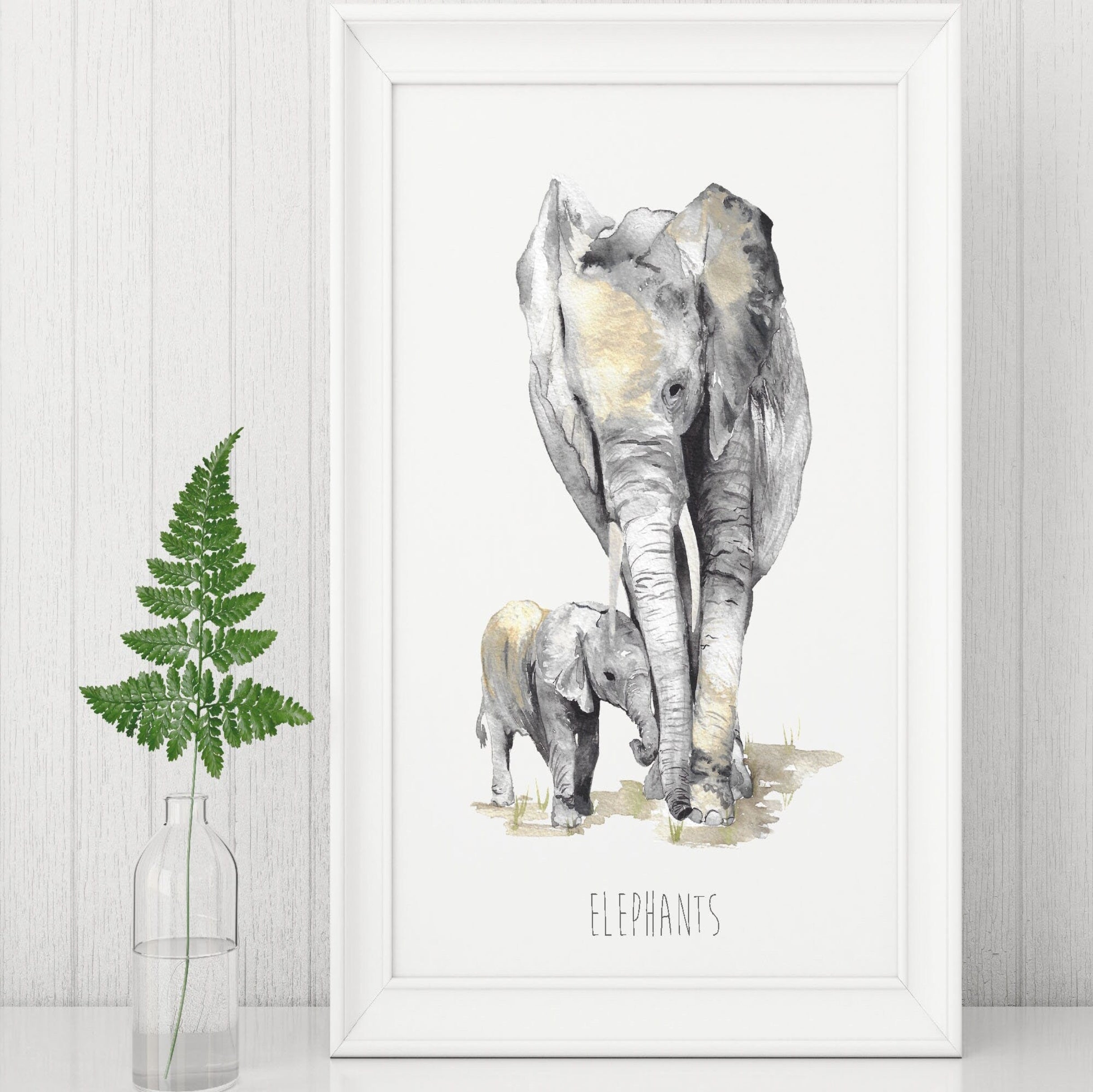 Elephant Mum and Baby Watercolour Print