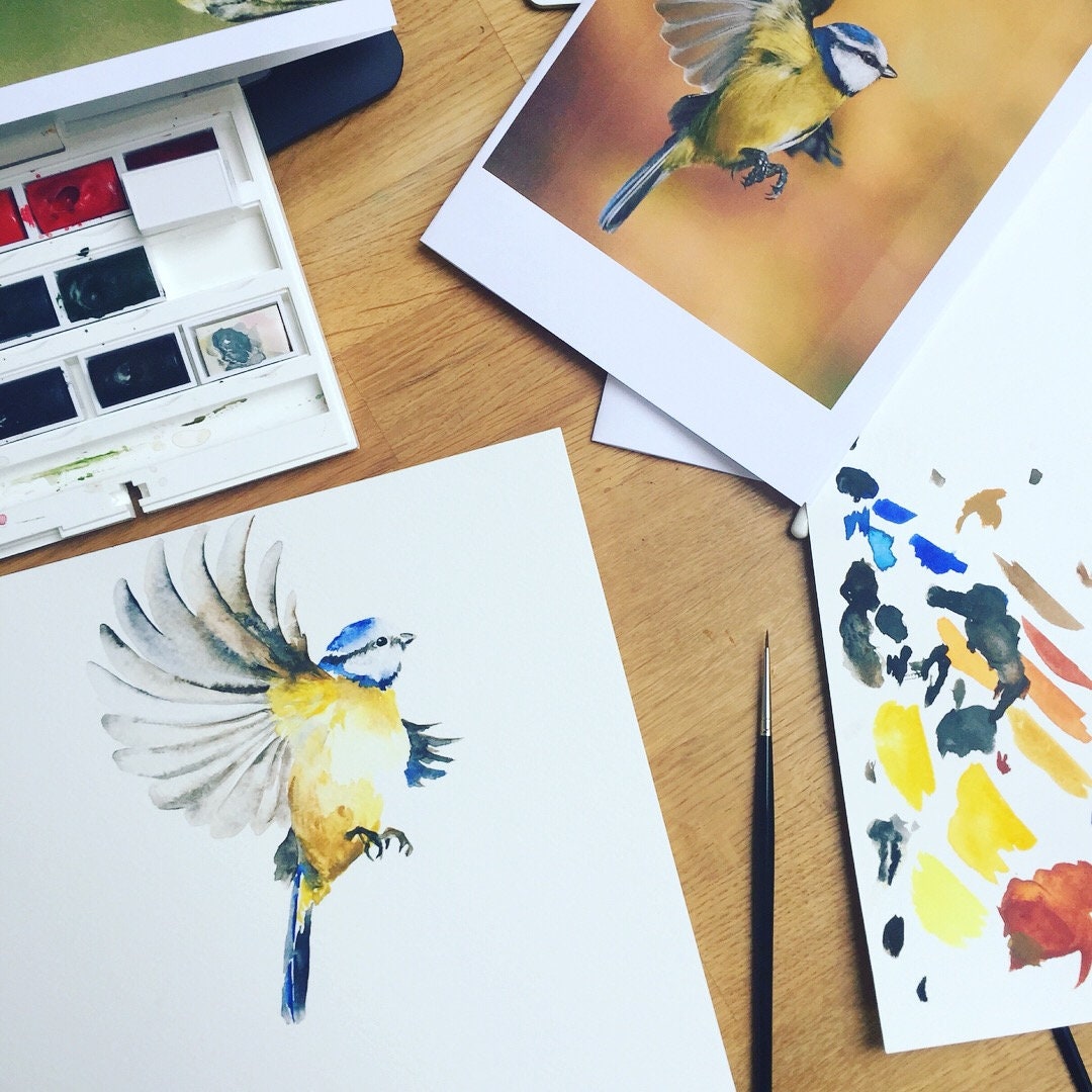 Personalised Blue Tit Garden Bird Wall print