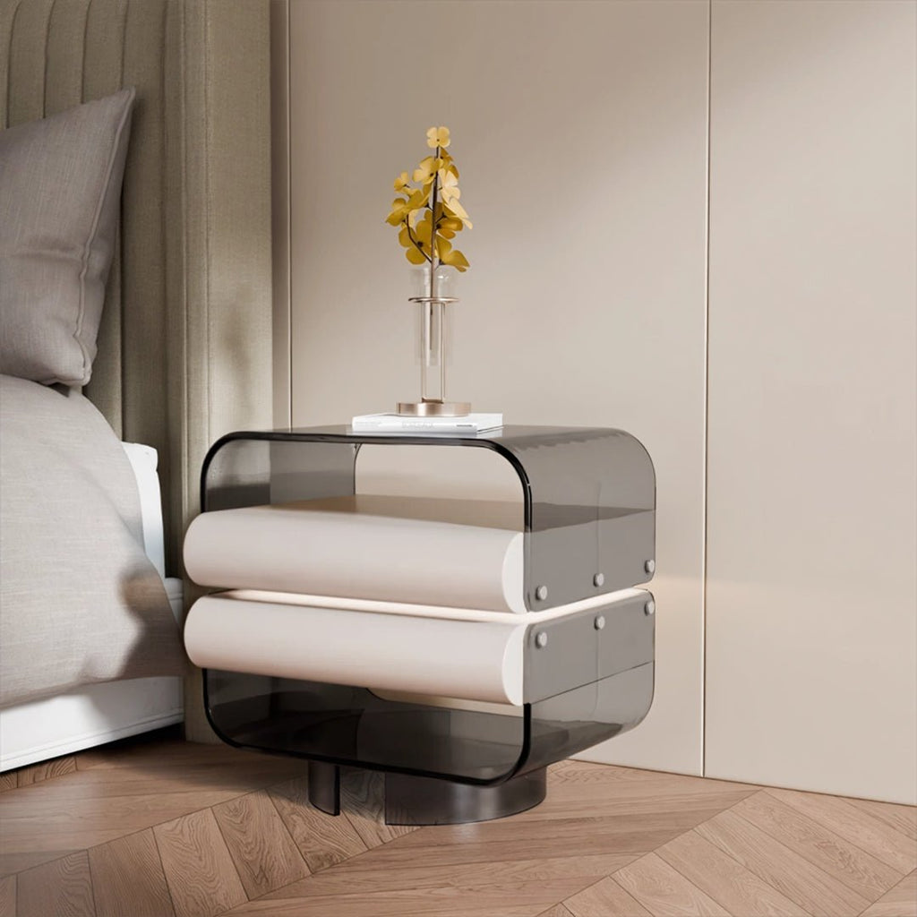 Friesen Rotateble Bedside Table With Storage & Light Strip - Miola
