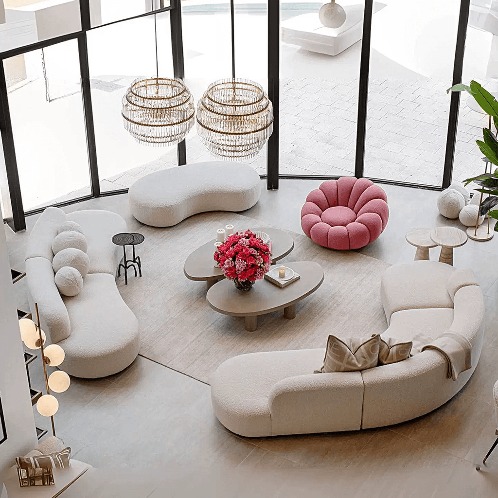 Eulalia Cream Curve Three Seater Sofa, Corner Sofa, Boucle - Miola
